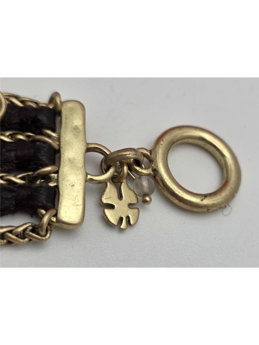 Lucky Brand Tiger's Eye Charm Gold Tone Multi Chain Leather Bracelet 7" - Picture 5 of 8